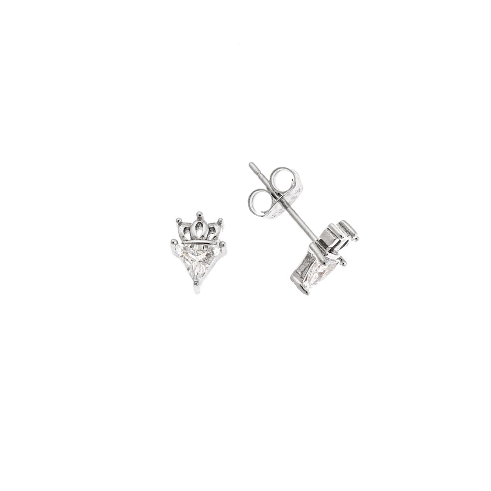 Σκουλαρίκια Senza ασήμι 925, κορώνα με λευκό ζιργκόν - SSR3442SR