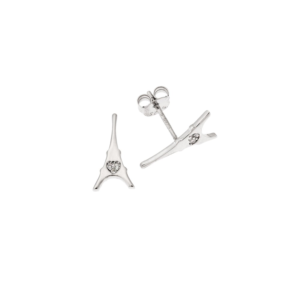 Σκουλαρίκια Senza ασήμι 925, πύργος του Eiffel με λευκά ζιργκόν - SSR3464SR