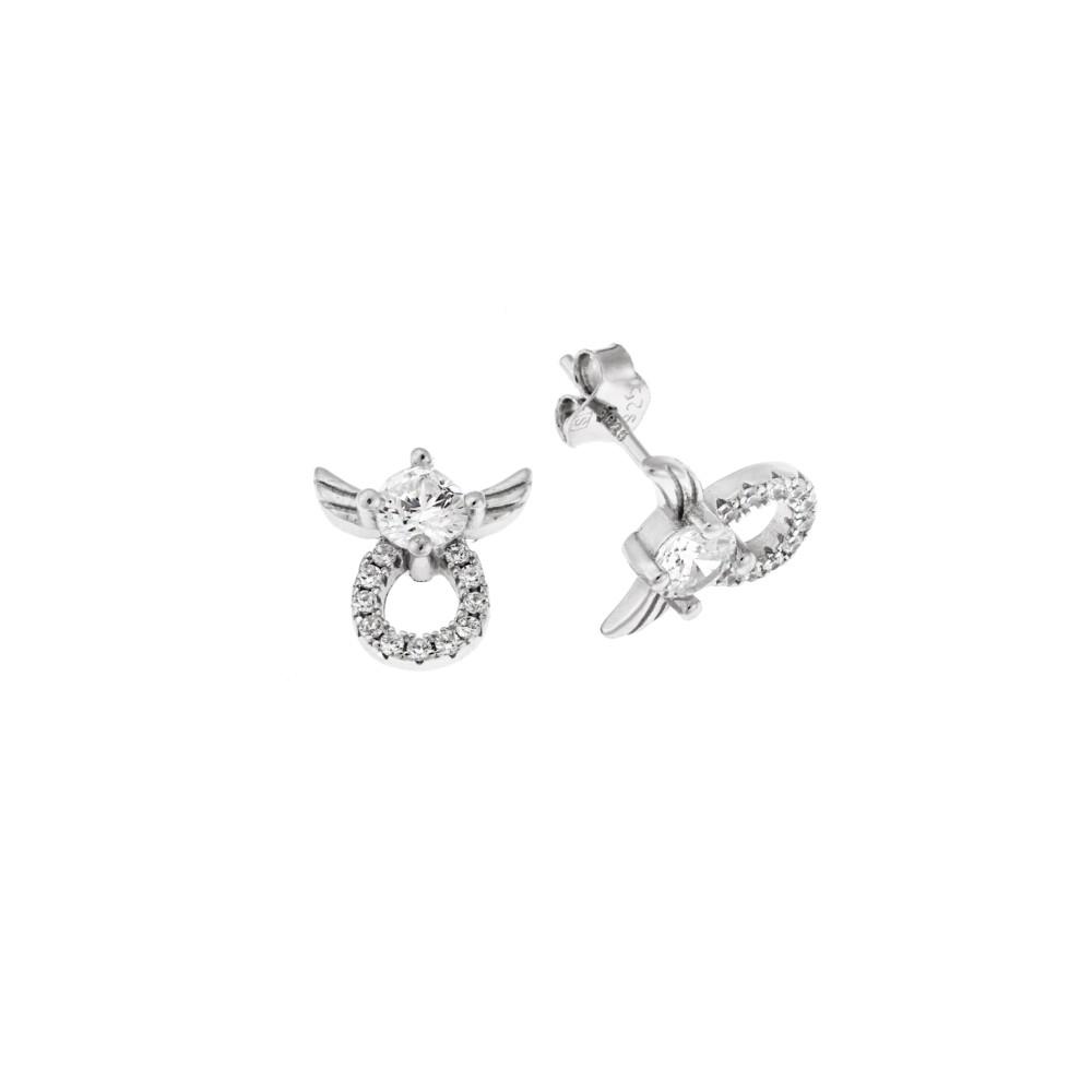 Σκουλαρίκια Senza ασήμι 925, σχήμα αγγέλου με λευκά ζιργκόν - SSR3472SR
