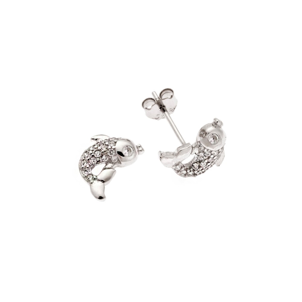 Σκουλαρίκια Senza ασήμι 925, ψαράκι με λευκά ζιργκόν - SSR3481SR