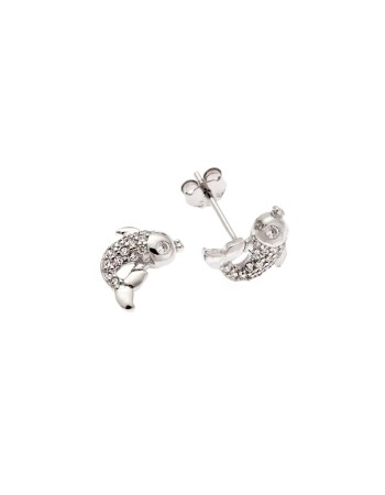 Σκουλαρίκια Senza ασήμι 925, ψαράκι με λευκά ζιργκόν - SSR3481SR