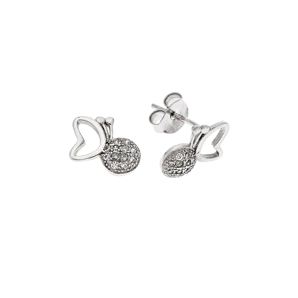 Σκουλαρίκια Senza ασήμι 925, πεταλούδα με λευκά ζιργκόν - SSR3483SR