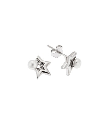 Σκουλαρίκια Senza ασήμι 925, αστέρι με μαργαριτάρι - SSR3499SR
