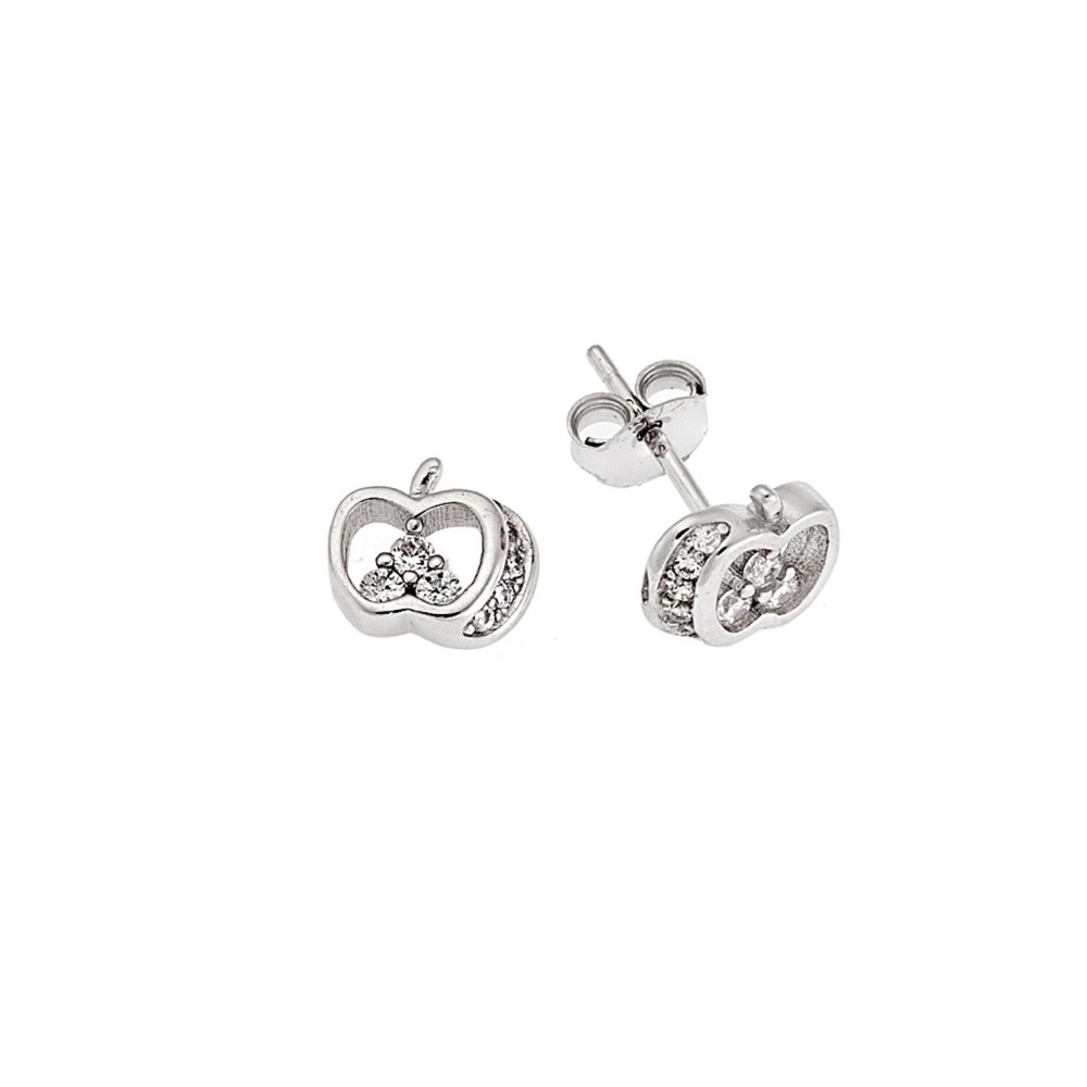 Σκουλαρίκια Senza ασήμι 925, μηλαράκι με λευκά ζιργκόν - SSR3505SR