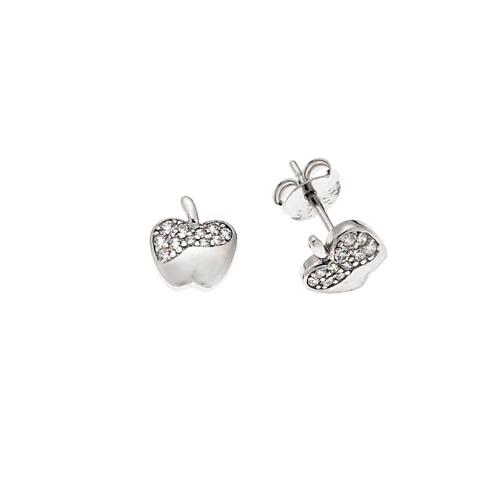 Σκουλαρίκια Senza ασήμι 925, μηλαράκι με λευκά ζιργκόν - SSR3507SR