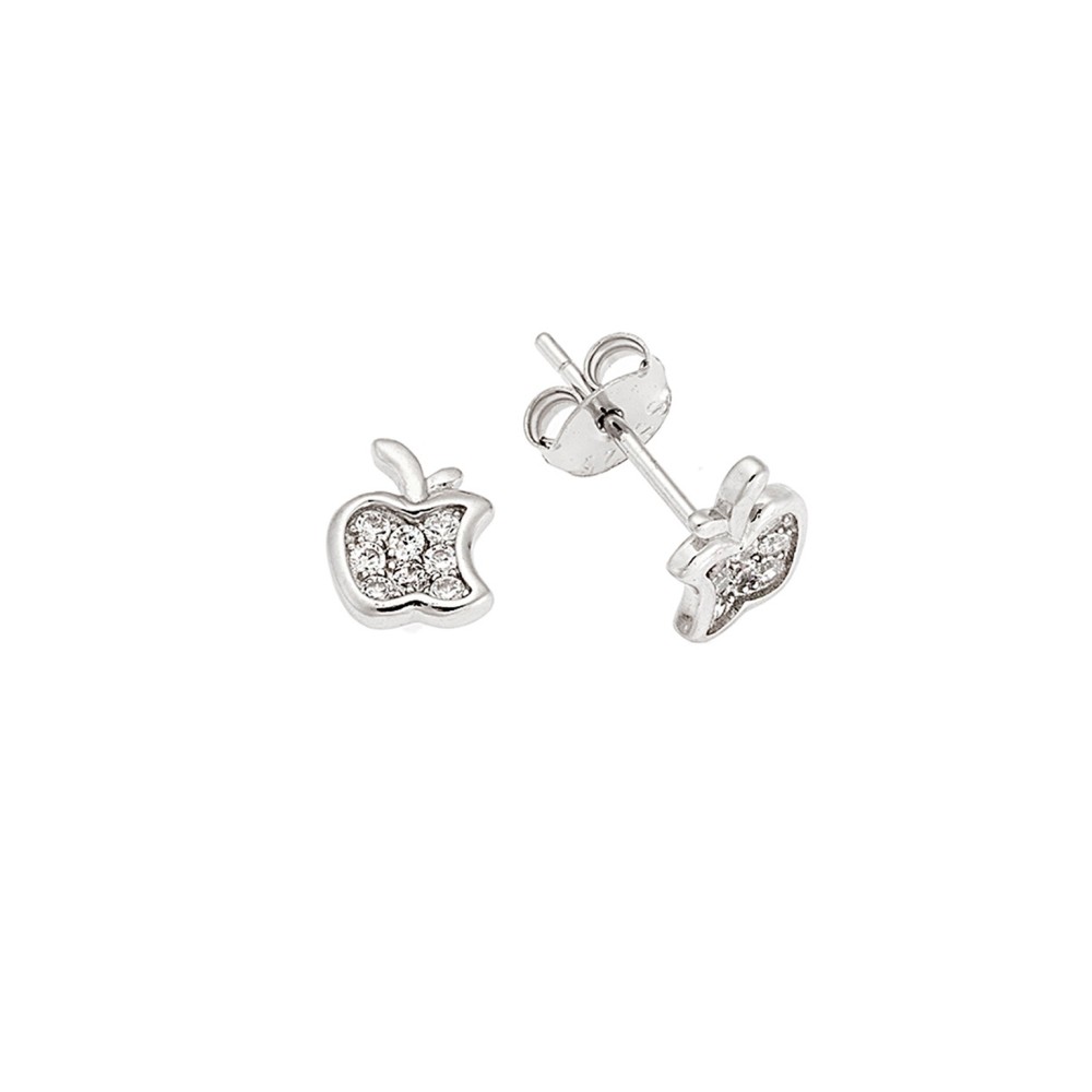 Σκουλαρίκια Senza ασήμι 925, μηλαράκι με λευκά ζιργκόν - SSR3509SR