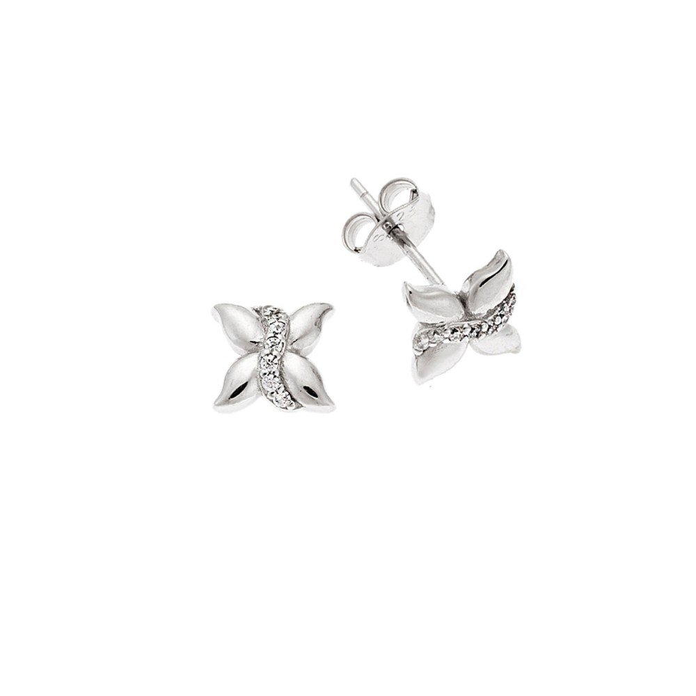 Σκουλαρίκια Senza ασήμι 925, λουλούδι με λευκά ζιργκόν - SSR3516SR
