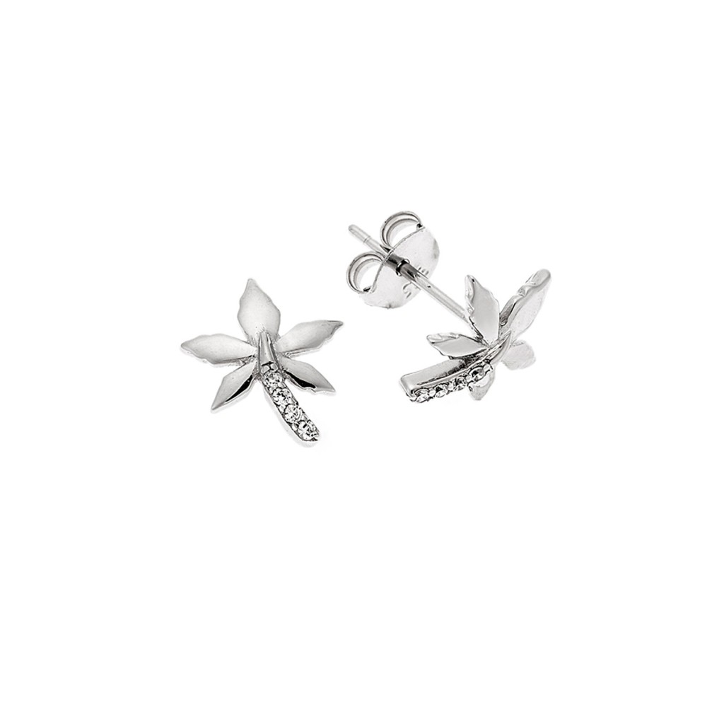 Σκουλαρίκια Senza ασήμι 925, λουλούδι με λευκά ζιργκόν - SSR3526SR