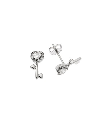 Σκουλαρίκια Senza ασήμι 925, κλειδί με καρδιά και λευκά ζιργκόν - SSR3535SR