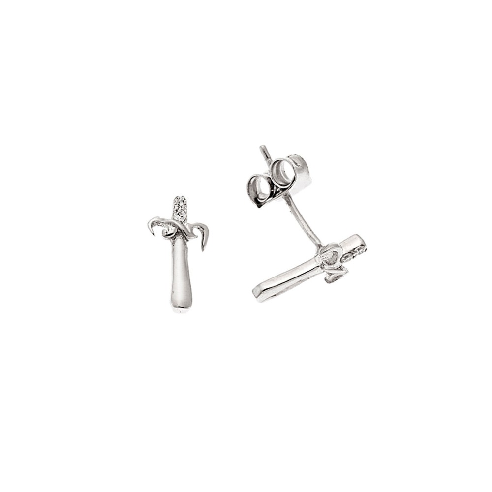Σκουλαρίκια Senza ασήμι 925, σταυρός με λευκά ζιργκόν - SSR3540SR