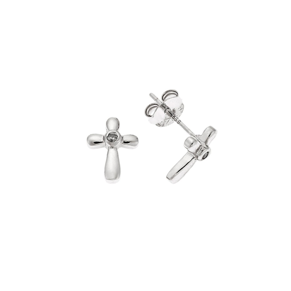 Σκουλαρίκια Senza ασήμι 925, σταυρός με λευκά ζιργκόν - SSR3541SR