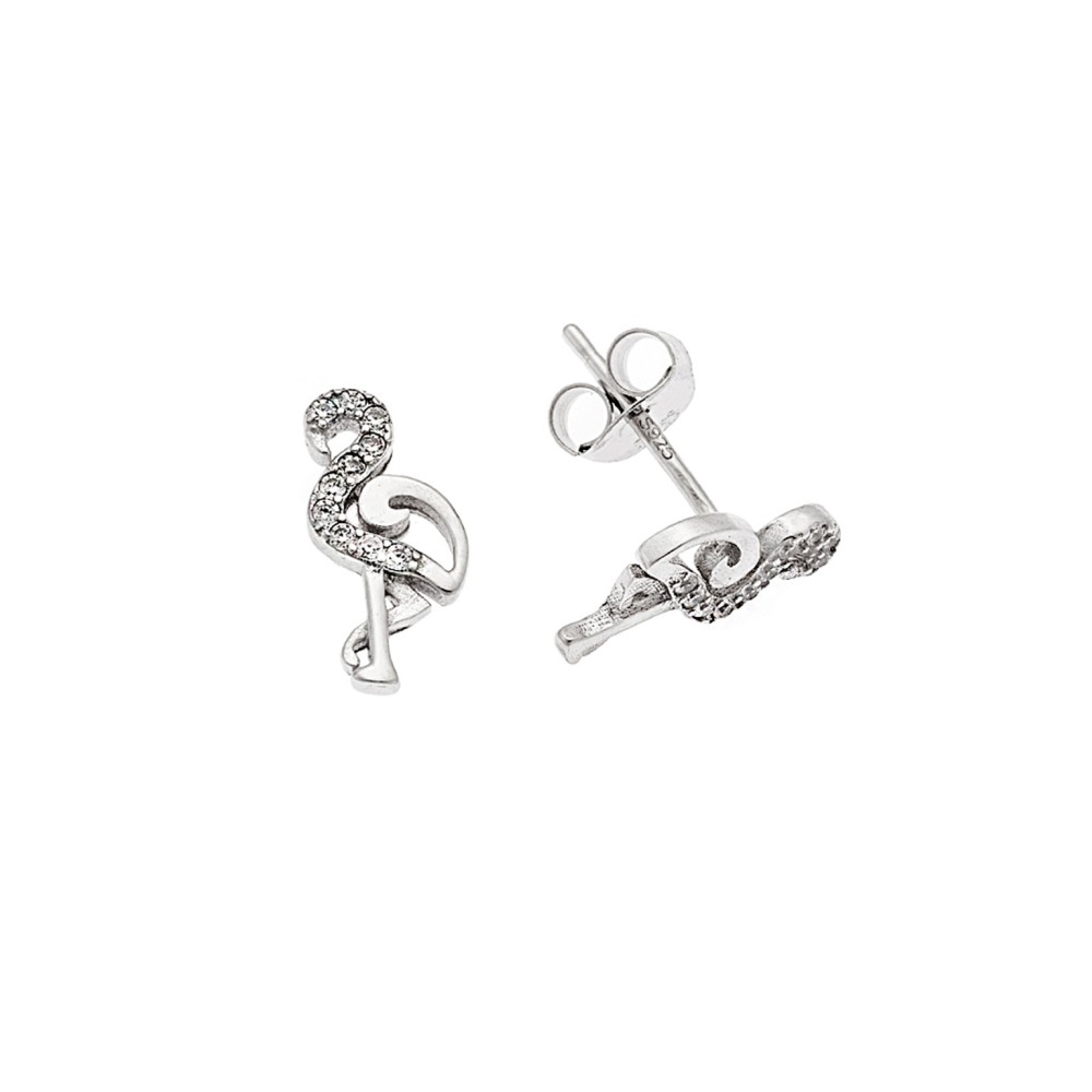 Σκουλαρίκια Senza ασήμι 925, φλαμίνγκο με λευκά ζιργκόν - SSR3545SR