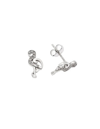 Σκουλαρίκια Senza ασήμι 925, φλαμίνγκο με λευκά ζιργκόν - SSR3545SR