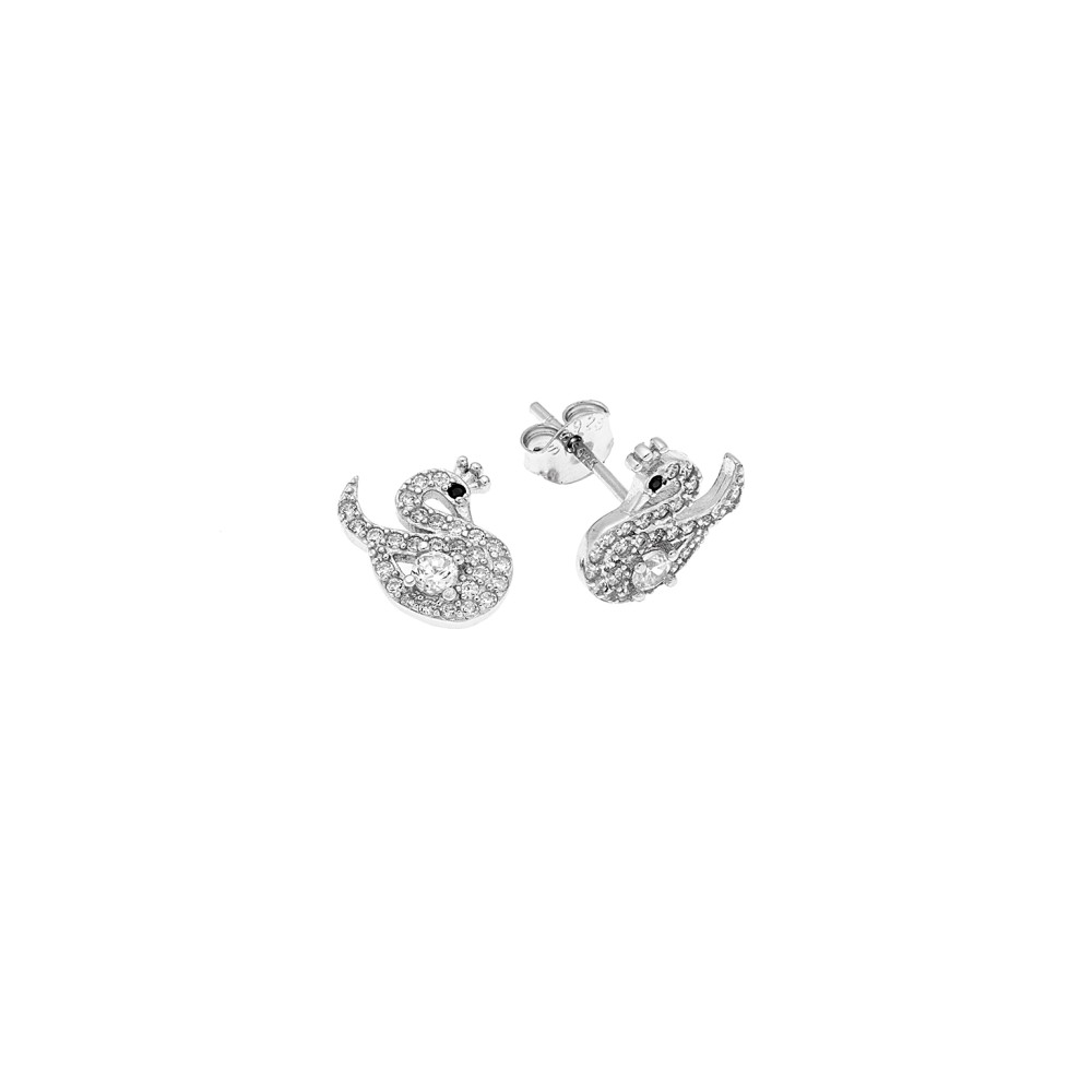 Σκουλαρίκια Senza ασήμι 925, κύκνος με λευκά ζιργκόν - SSR3546SR