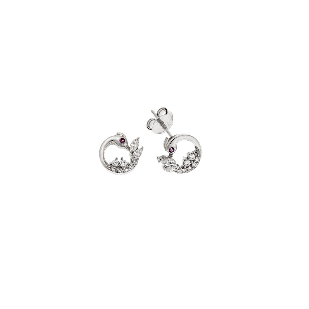 Σκουλαρίκια Senza ασήμι 925, δελφινάκι με ροζ πέτρα και λευκά ζιργκόν - SSR3549SR