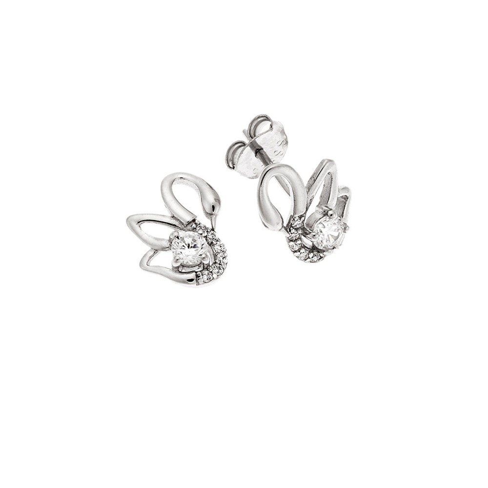 Σκουλαρίκια Senza ασήμι 925, κύκνος με λευκά ζιργκόν - SSR3552SR