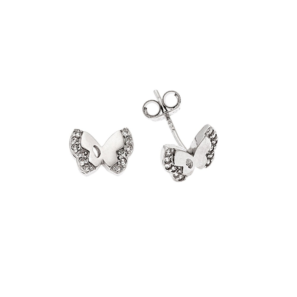 Σκουλαρίκια Senza ασήμι 925, πεταλούδα με λευκά ζιργκόν - SSR3563SR