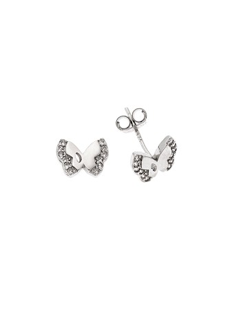 Σκουλαρίκια Senza ασήμι 925, πεταλούδα με λευκά ζιργκόν - SSR3563SR