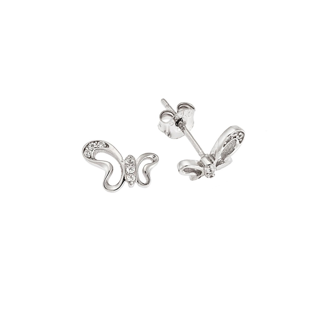 Σκουλαρίκια Senza ασήμι 925, πεταλούδα με λευκά ζιργκόν - SSR3565SR