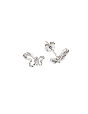 Σκουλαρίκια Senza ασήμι 925, πεταλούδα με λευκά ζιργκόν - SSR3565SR