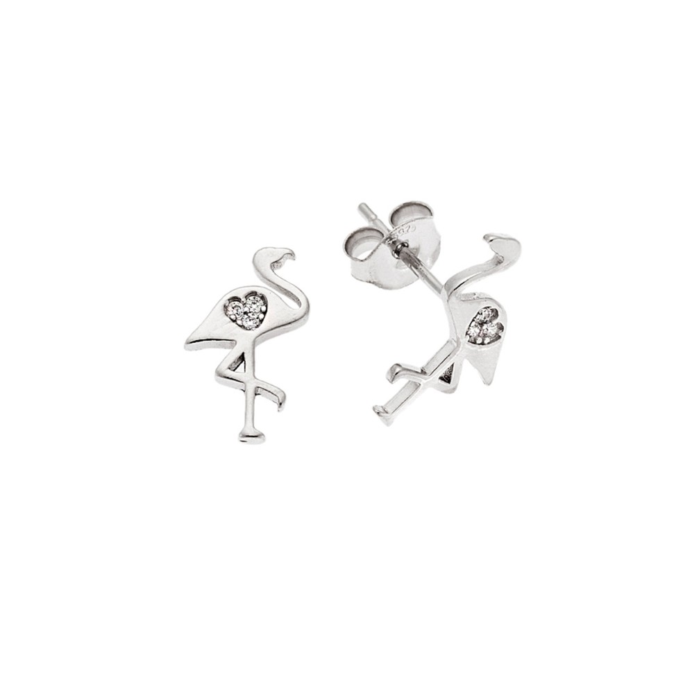Σκουλαρίκια Senza ασήμι 925, φλαμίνγκο με λευκά ζιργκόν - SSR3575SR