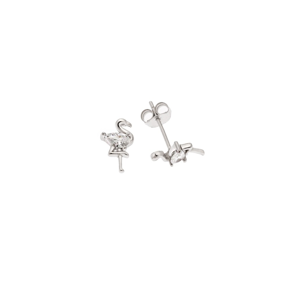 Σκουλαρίκια Senza ασήμι 925, φλαμίνγκο με λευκά ζιργκόν - SSR3576SR