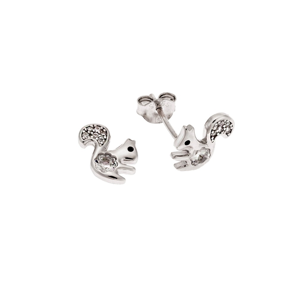 Σκουλαρίκια Senza ασήμι 925, σκιουράκι με λευκά ζιργκόν - SSR3591SR