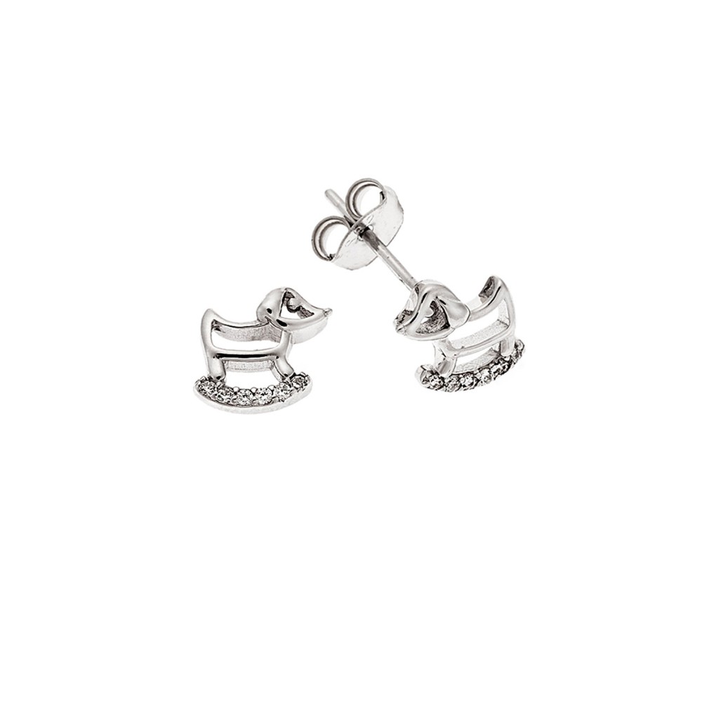 Σκουλαρίκια Senza ασήμι 925, ποντικάκι με λευκά ζιργκόν - SSR3594SR