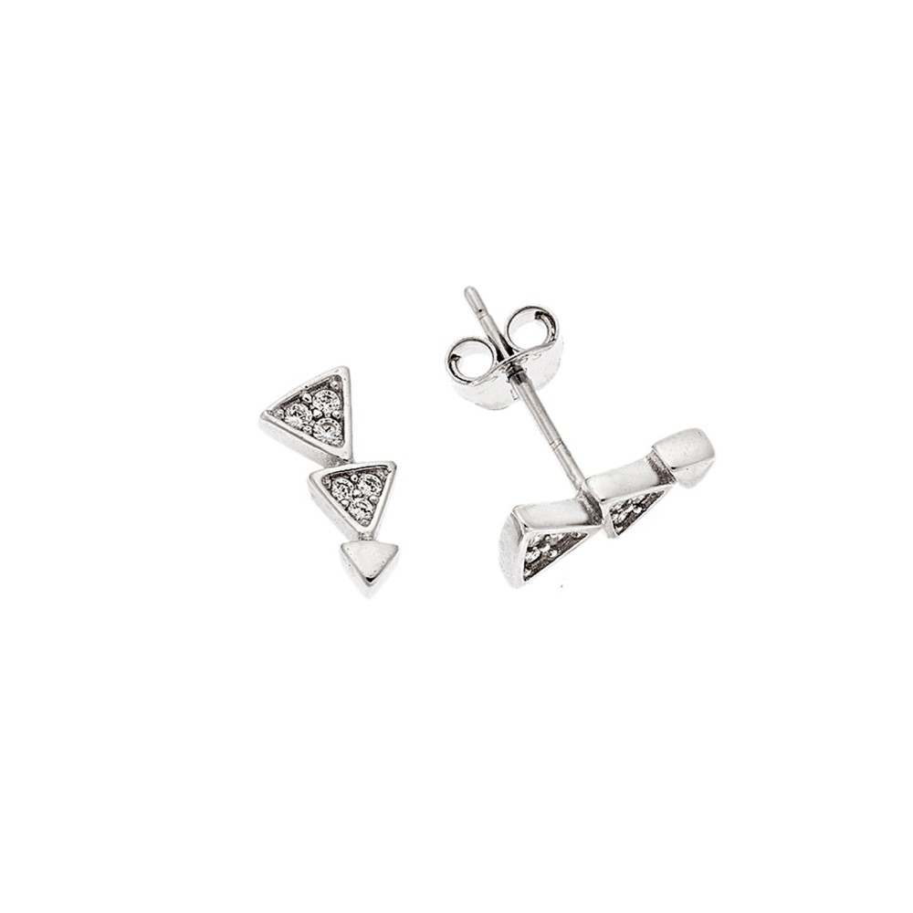 Σκουλαρίκια Senza ασήμι 925, τριγωνάκια με λευκά ζιργκόν - SSR3597SR