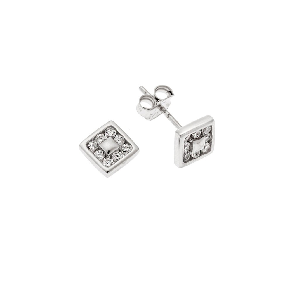 Σκουλαρίκια Senza ασήμι 925, τετράγωνο με λευκά ζιργκόν - SSR3600SR