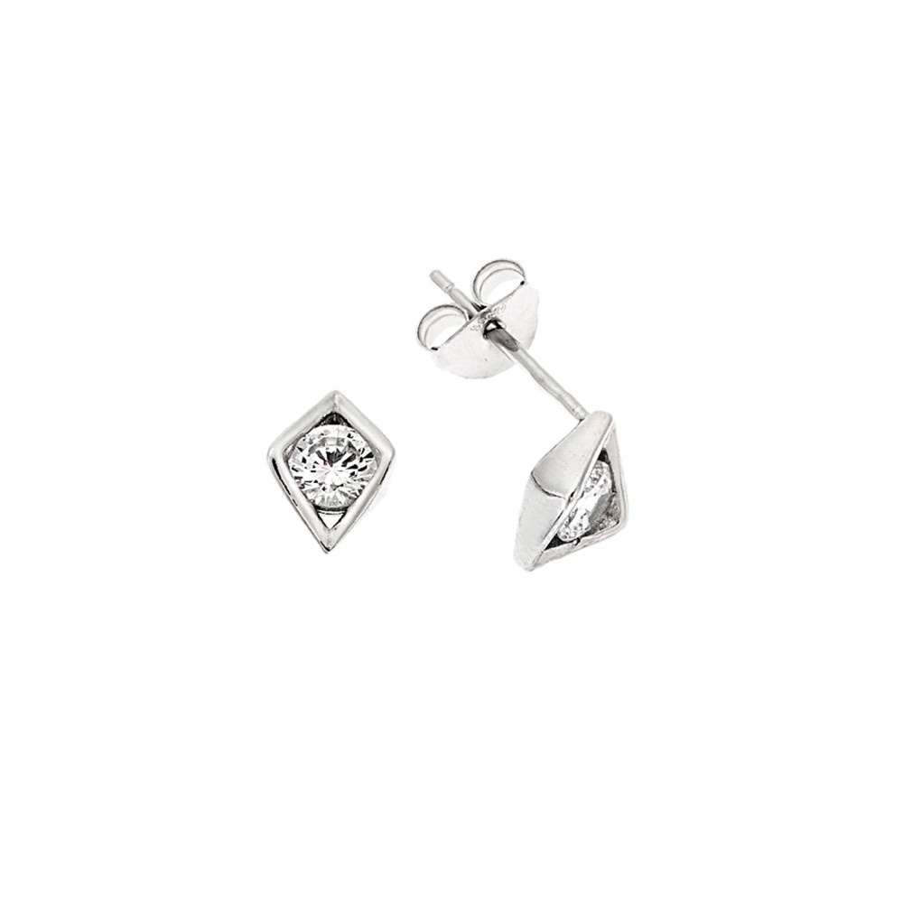 Σκουλαρίκια Senza ασήμι 925, τετράγωνο με λευκό ζιργκόν - SSR3602SR