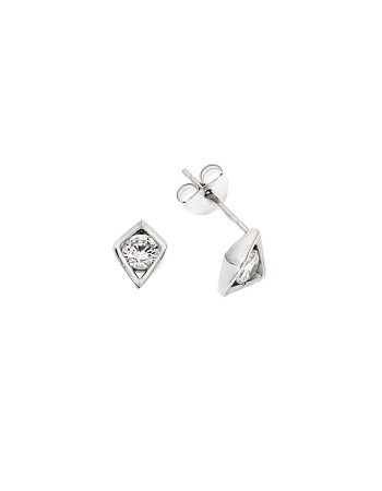 Σκουλαρίκια Senza ασήμι 925, τετράγωνο με λευκό ζιργκόν - SSR3602SR