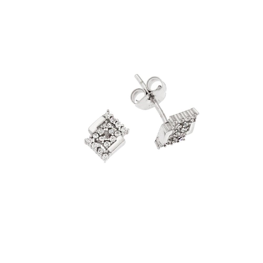 Σκουλαρίκια Senza ασήμι 925, διπλό τετράγωνο με λευκά ζιργκόν - SSR3610SR
