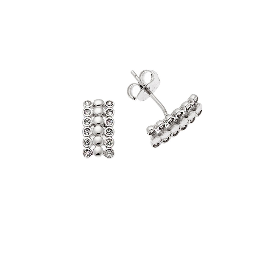 Σκουλαρίκια Senza ασήμι 925, παραλληλόγραμμο με διπλή σειρα από λευκά ζιργκόν - SSR3611SR