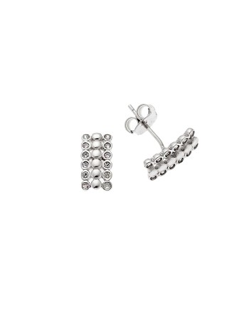 Σκουλαρίκια Senza ασήμι 925, παραλληλόγραμμο με διπλή σειρα από λευκά ζιργκόν - SSR3611SR