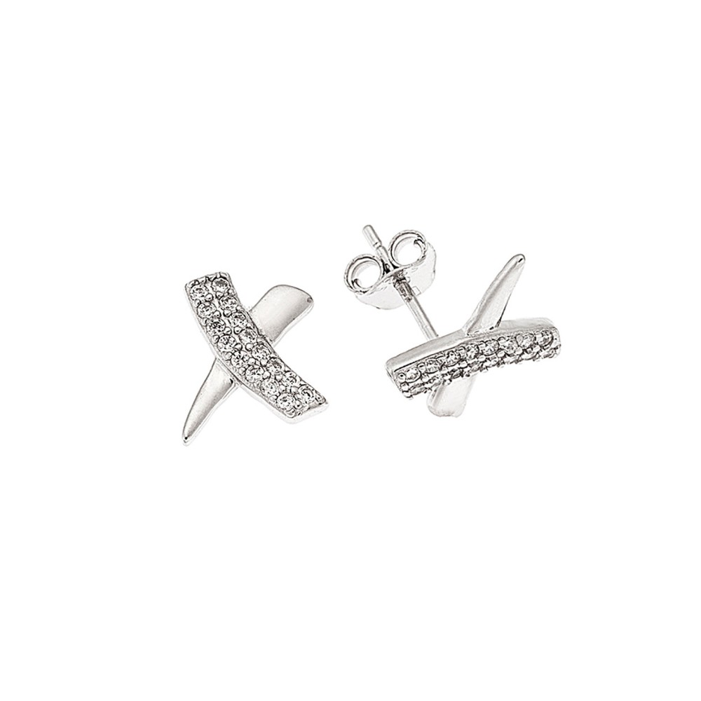 Σκουλαρίκια Senza ασήμι 925, "X" με λευκά ζιργκόν - SSR3614SR