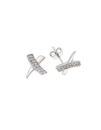 Σκουλαρίκια Senza ασήμι 925, "X" με λευκά ζιργκόν - SSR3614SR