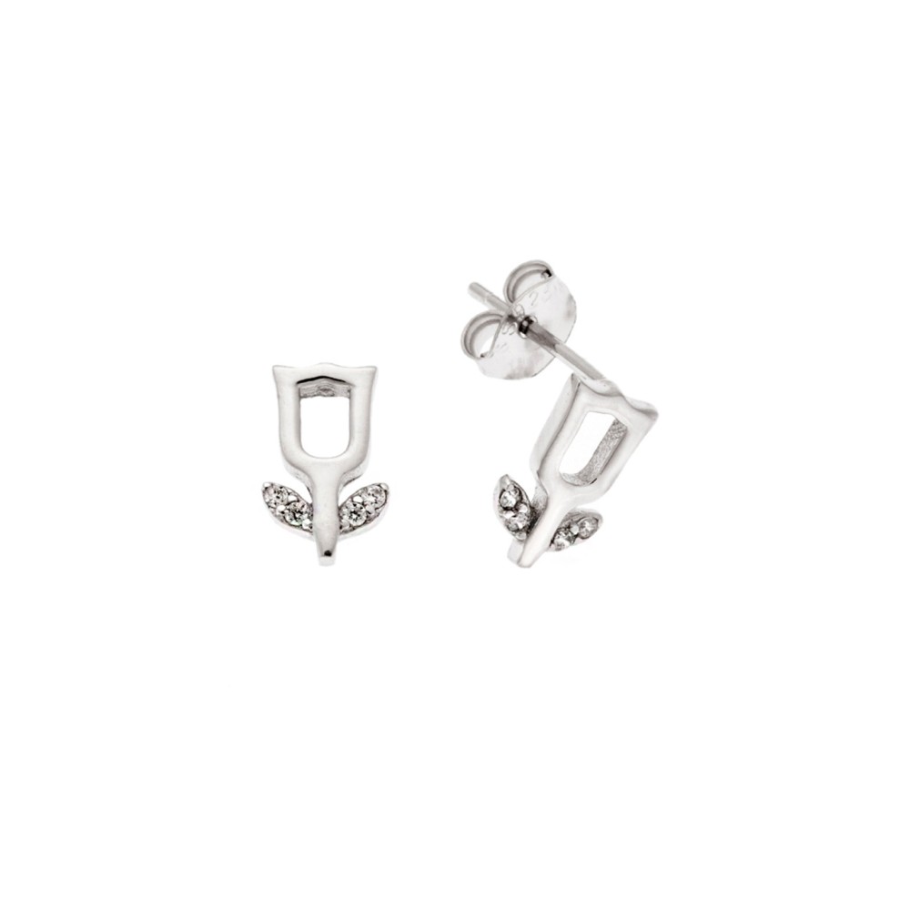 Σκουλαρίκια Senza ασήμι 925, τριαντάφυλλο με λευκά ζιργκόν - SSR3618SR