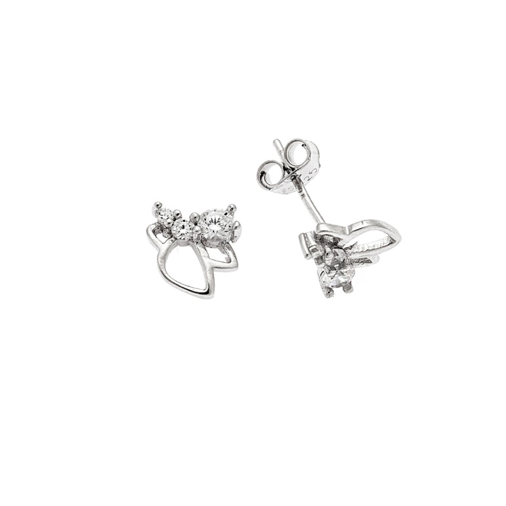 Σκουλαρίκια Senza ασήμι 925, λουλούδι με λευκά ζιργκόν - SSR3623SR