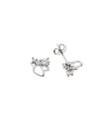 Σκουλαρίκια Senza ασήμι 925, λουλούδι με λευκά ζιργκόν - SSR3623SR