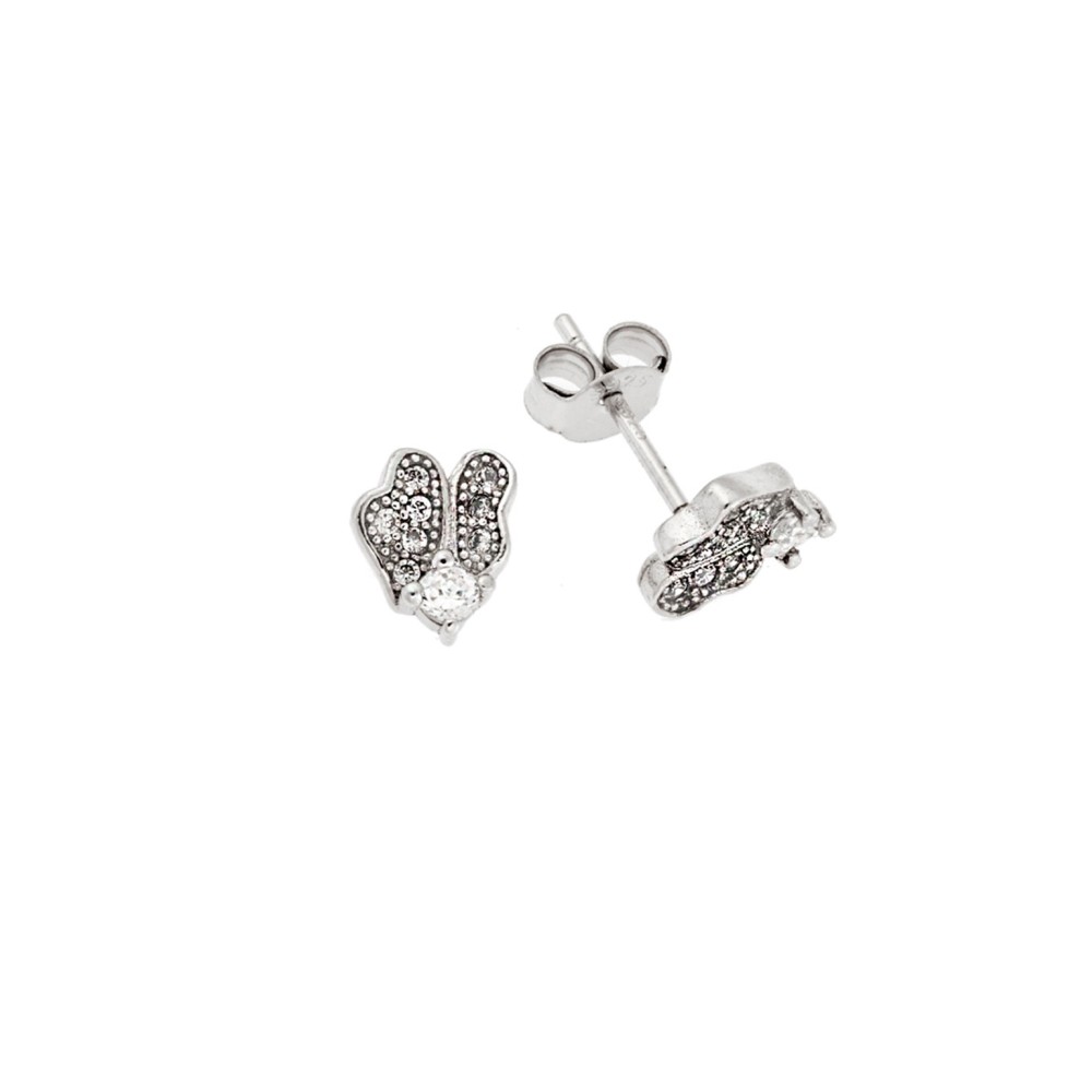 Σκουλαρίκια Senza ασήμι 925, πεταλούδα με λευκά ζιργκόν - SSR3624SR