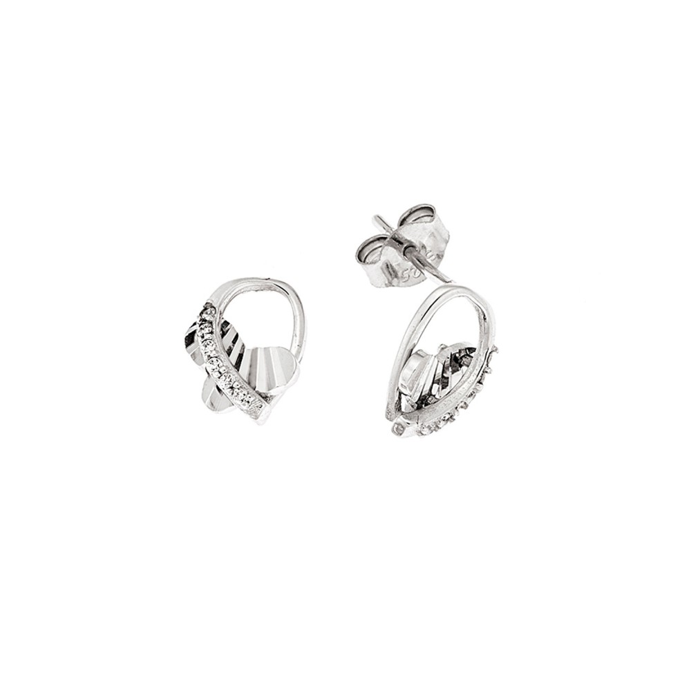 Σκουλαρίκια Senza ασήμι 925, ανάγλυφο σχέδιο με λευκά ζιργκόν - SSR3641SR