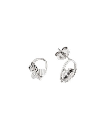 Σκουλαρίκια Senza ασήμι 925, ανάγλυφο σχέδιο με λευκά ζιργκόν - SSR3641SR