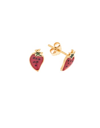 Σκουλαρίκια Senza από επιχρυσωμένο ασήμι 925, με φράουλες - SSR3642GD
