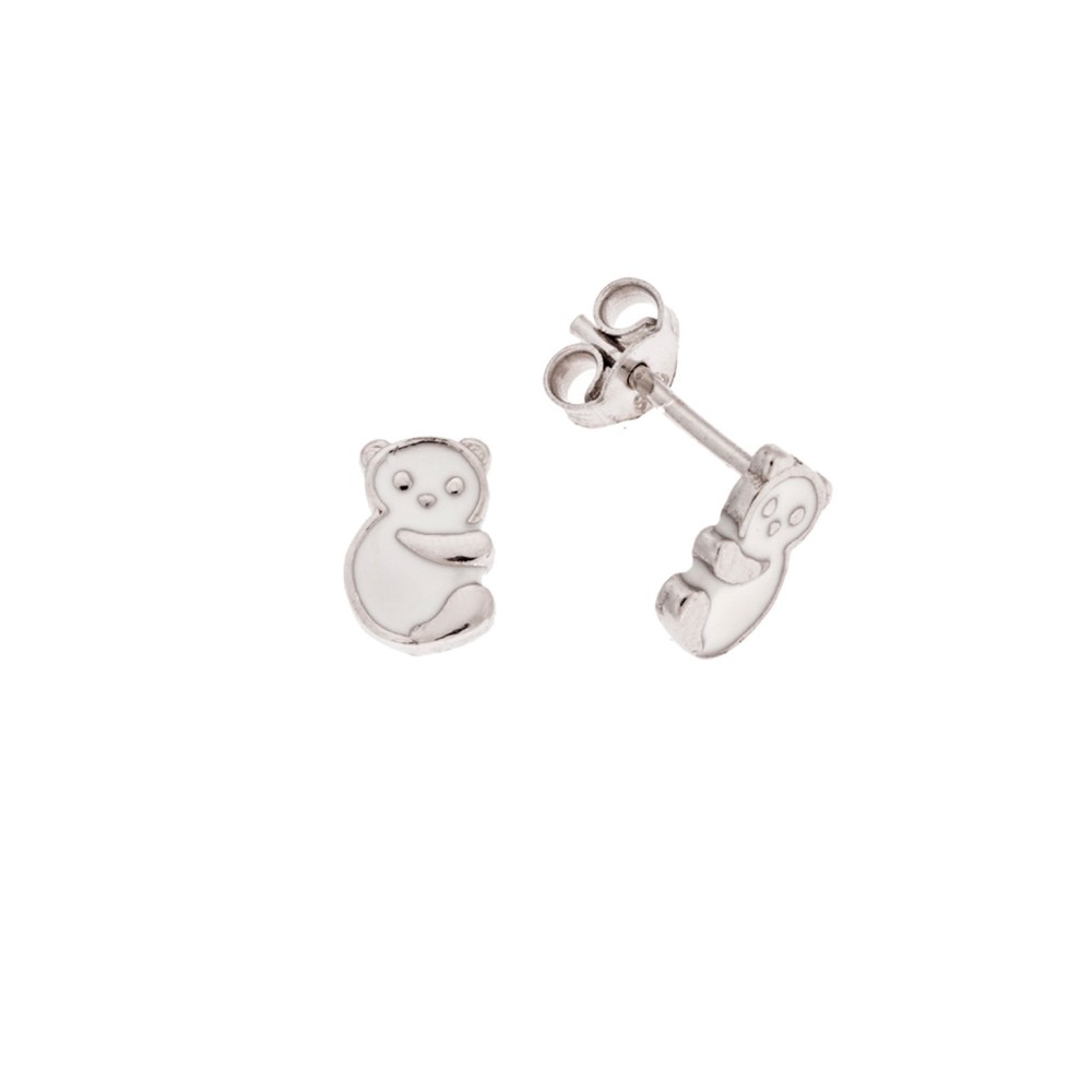Σκουλαρίκια Senza από ασήμι 925, με λευκό αρκουδάκι - SSR3651SR