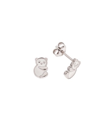Σκουλαρίκια Senza από ασήμι 925, με λευκό αρκουδάκι - SSR3651SR