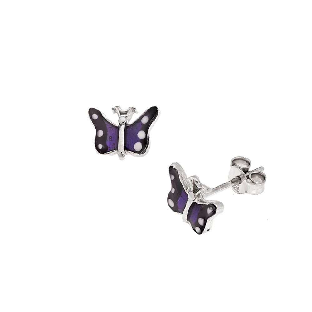 Σκουλαρίκια Senza από ασήμι 925, με μωβ πεταλούδα - SSR3656SPE