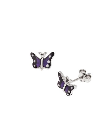 Σκουλαρίκια Senza από ασήμι 925, με μωβ πεταλούδα - SSR3656SPE