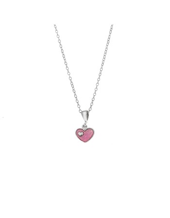 Μενταγιόν Senza από ασήμι 925, με ροζ καρδούλα - SSR3664SPK
