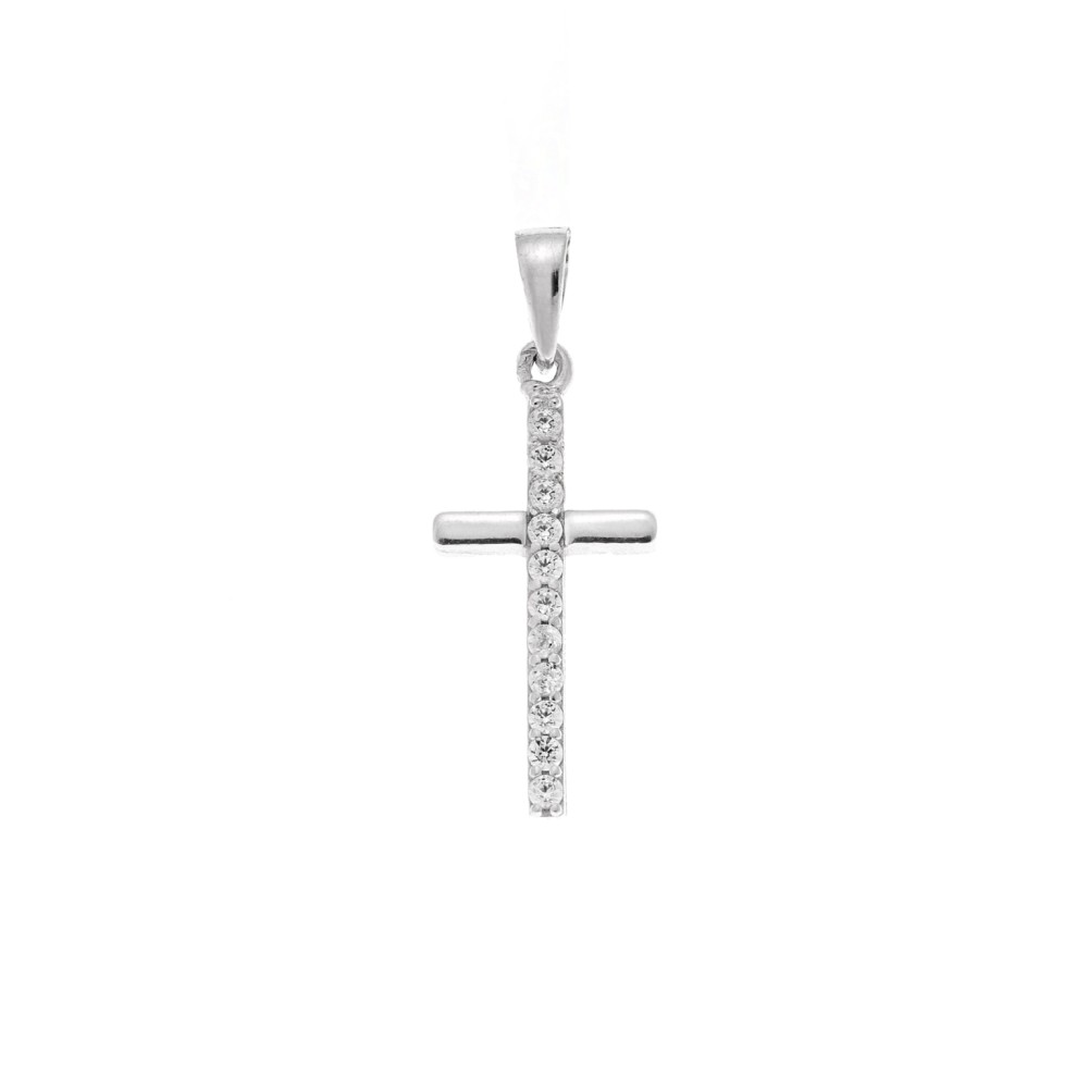 Μοτίφ Senza από ασήμι 925, σταυρός με λευκά ζιργκόν - SSR3693SR